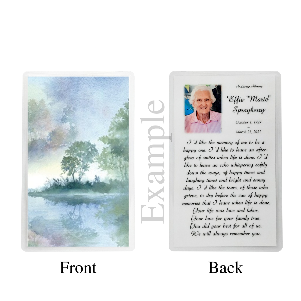 Personalized Custom Celebration of Life Funeral Memorial Prayer Cards Set of 56 Example