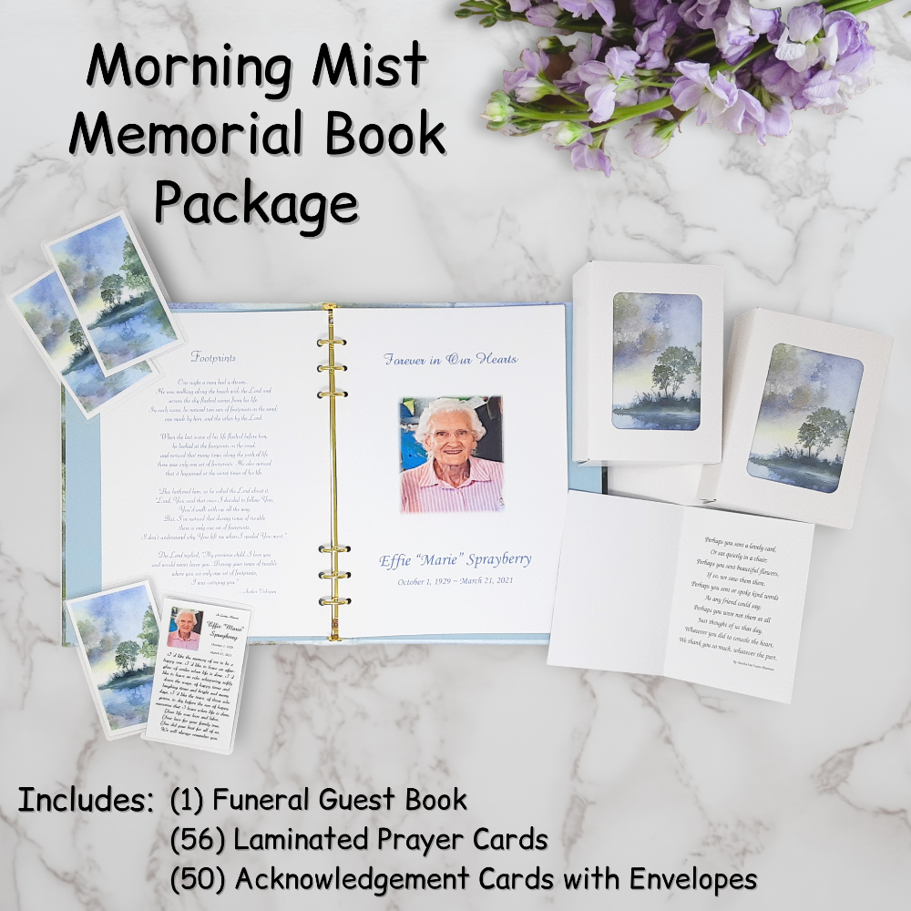 Personalized Custom Celebration of Life Funeral In Memory Guest Register Book Package with Addresses Prayer Cards Acknowledgement Thank You Notes