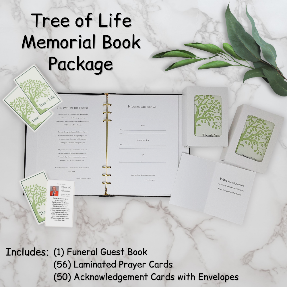 Personalized Custom Celebration of Life Funeral In Memory Tree of Life Guest Register Book Package with Addresses Prayer Cards Acknowledgement Thank You Notes