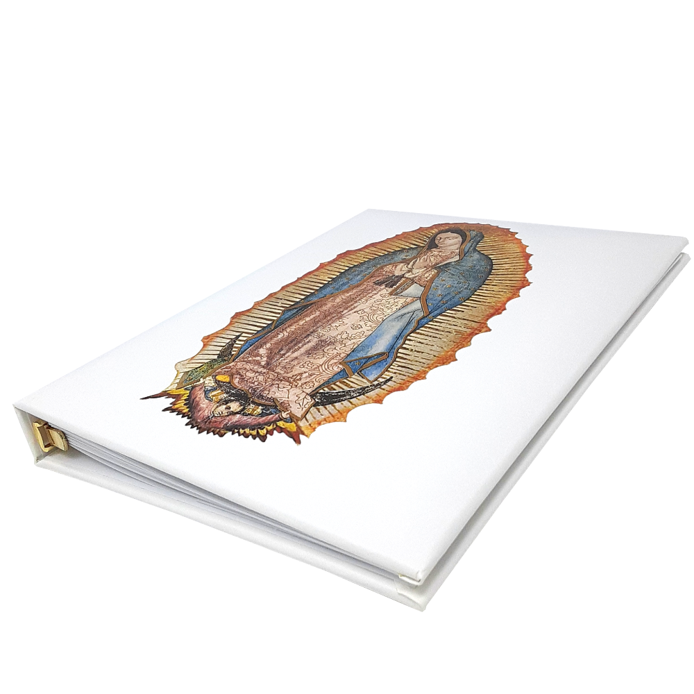 Personalized Custom Funeral Celebration of Life Spanish Our Lady of Guadalupe In Memory Guest Registry Book En Español side view