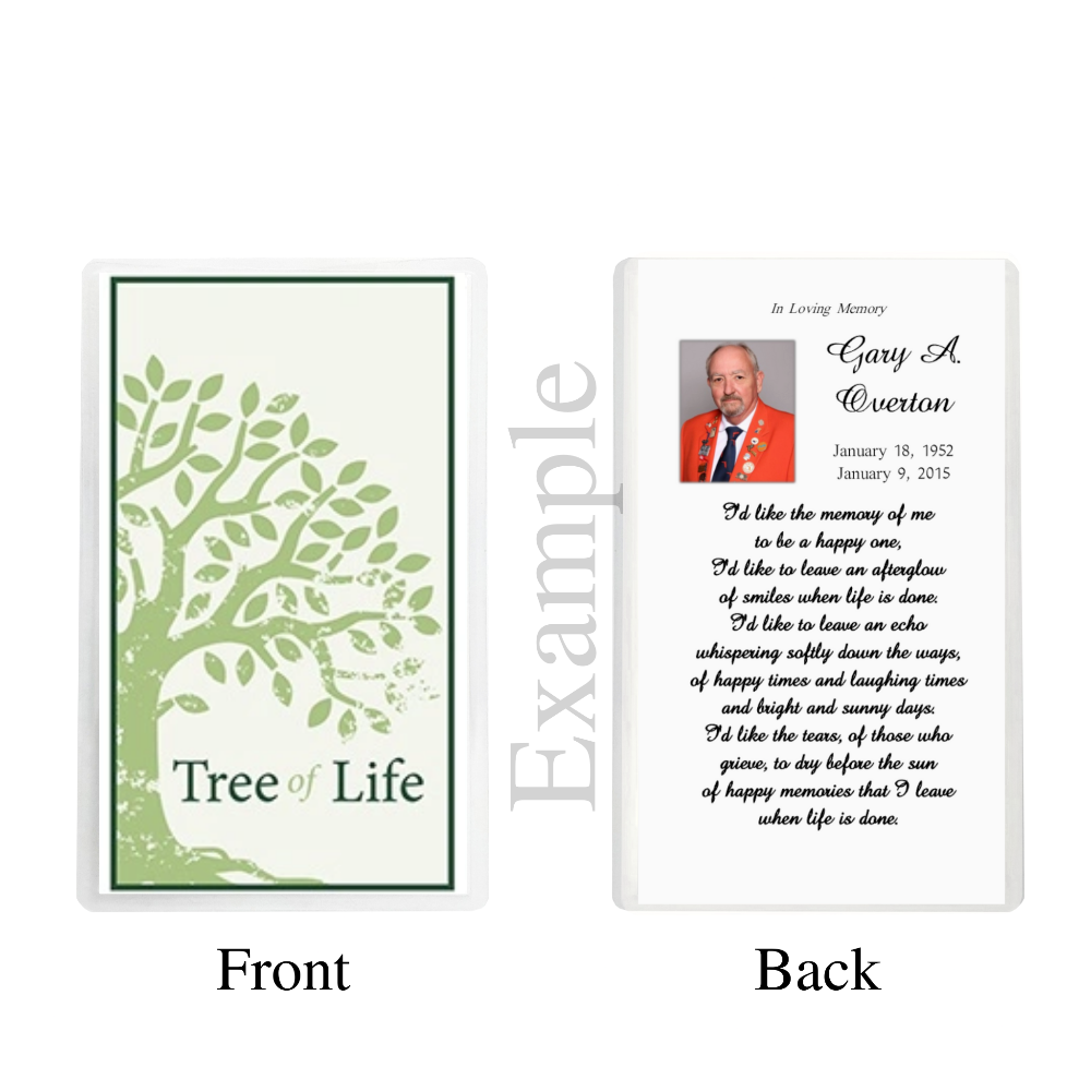 Personalized Custom Celebration of Life Funeral In Memory Tree of Life Memorial Prayer Cards Example