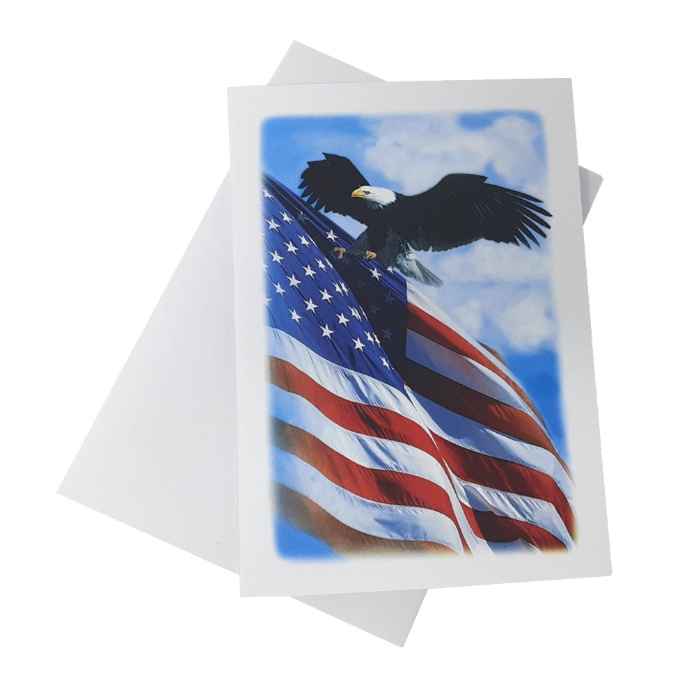 Personalized Custom Funeral Celebration of Life Patriot Veteran American Flag Eagle In Memory Acknowledgement Cards Thank You Notes  Set of 50