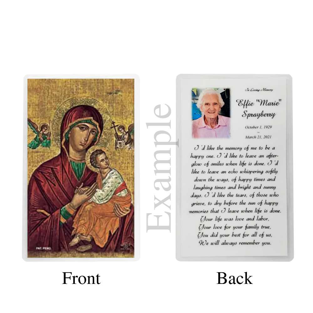 Personalized Custom Laminated Icon Series Memorial Prayer Cards Set of 8