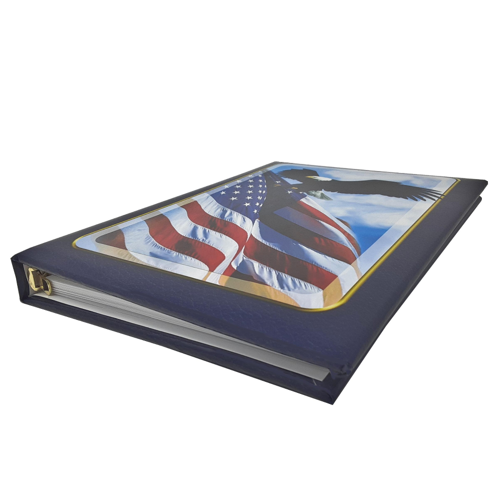 Personalized Custom Funeral Celebration of Life Patriot Veteran American Flag Eagle In Memory Guest Book side view